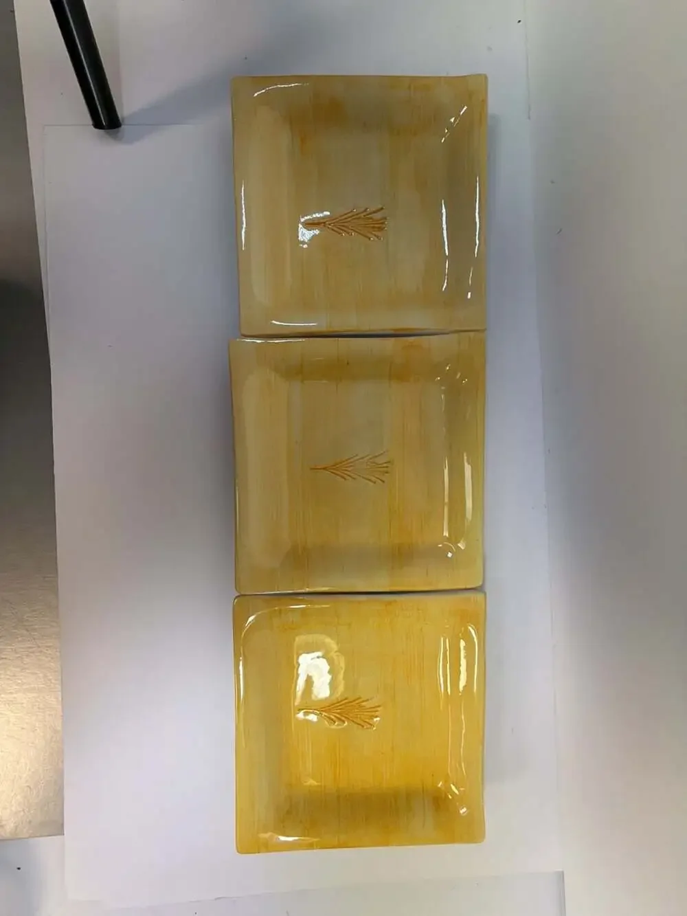 Set of 3 Hand Painted Italy Yellow Wheat Motif Square Ceramic Plates